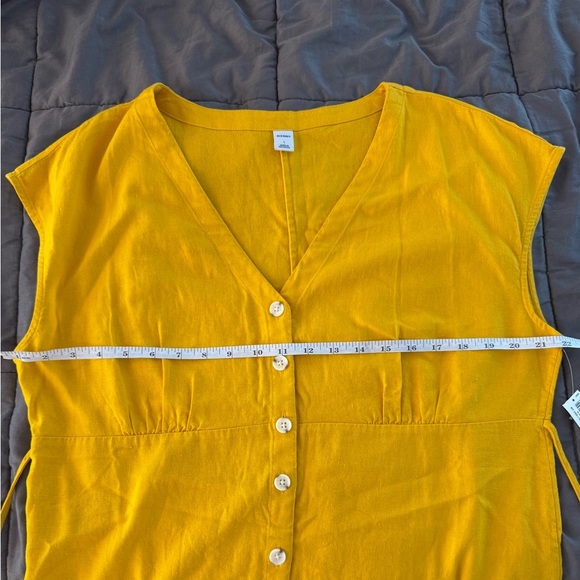 NWT Old Navy Yellow Button-Front V Neck Linen Blend Midi Dress Size L - Picture 5 of 8